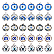30Pcs Luminous Glass Pendants, with 304 Stainless Steel Findings, Flat Round with Evil Eye Pattern, Stainless Steel Color, 18.5x15.5x5mm, Hole: 1.6mm(FIND-DC0001-80)