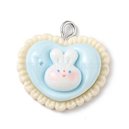 Opaque Resin Pendants, Rabbit Charms, with Platinum Tone Iron Loops, Heart, 22.5x22.5x7mm, Hole: 2mm(RESI-D064-02P-05)