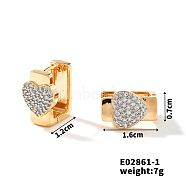 Exquisite Brass Cubic Zirconia Hoop Earrings Fashionable Light Luxury, Golden, Heart, 16x7mm(EN3561-1)