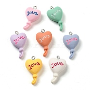 Opaque Resin Pendants, Heart Balloon Charms with Platinum Plated Iron Loops, Mixed Color, 28.5x16.5x9mm, Hole: 2mm(RESI-A028-01)