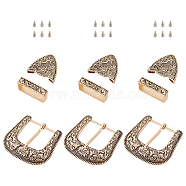3 Sets Belt Alloy Buckle Sets, include Roller Buckle, Rectangle Silder Charm, Triangle Zipper Stopper, Antique Golden, 42x11x18mm(FIND-BC0004-79)