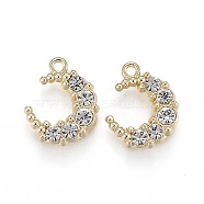 Alloy Jewelry Crystal Rhinestone Pendants, Moon, Light Gold, 13x11x3mm, Hole: 1.2mm(PALLOY-Z001-22LG)