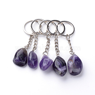 Natural Amethyst Keychain, with Iron Findings, Platinum, 85~94mm(X-G-Q484-D05)