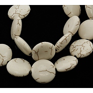 Synthetic Magnesite Beads Strands, Flat Round, White, 16x6~7mm, Hole: 1mm, 24pcs/strands, 14.96 inch(TURQ-D063-7)