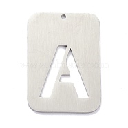 304 Stainless Steel Pendants, Rectangle with Alphabet, Hollow, Letter.A, 32x22x1mm, Hole: 1.5mm(STAS-K216-49A-P)
