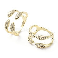 Clear Cubic Zirconia Snake Open Cuff Rings, Brass Jewelry for Women, Real 18K Gold Plated, Inner Diameter: 19mm(RJEW-G287-02G)