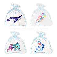 Gorgecraft 4 Sets 4 Style Waterproof PVC Window Film Adhesive Stickers, Electrostatic Window Stickers, Candy Bag Shape, Fish, Shark, Jellyfish, Whale Pattern, Colorful, 13.5x13cm, 1pc/style(DIY-GF0005-60)