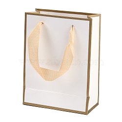 Rectangle Paper Bags with Ribbon Handles, for Gift Bags and Shopping Bags, White, 20x10x28cm(CARB-L011-01D-01)