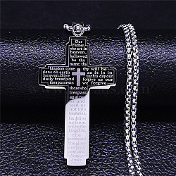 304 Stainless Steel Pendant Necklaces, The Lord's Prayer Corss, Stainless Steel Color, 23.54 inch(59.8cm)(NJEW-H015-08P)