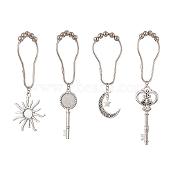 4 Styles Moon & Key & Sun Curtain Hooks, with Iron Curtain Rings & Glass Cabochons, for Bathroom Decoration, Antique Silver, 119~162mm, 4pcs/set(DIY-CP00032)