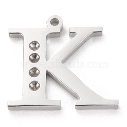 304 Stainless Steel Letter Pendant Rhinestone Settings, Stainless Steel Color, Letter.K, K: 11x16x1.5mm, Hole: 1.2mm, Fit for 1.6mm rhinestone(X-STAS-J028-01K)