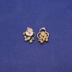 Alloy Rhinestone Charms, with Plastic Imitation Pearl Beads and Enamel, Flower with Leaf, Light Gold, Colorful, 24x17x6.5mm, Hole: 2mm(ALRI-WH0002-68)