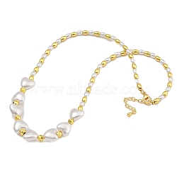 Rack Plating Brass Round Necklaces, ABS Plastic Pearl Heart Bib Necklaces for Women, Cadmium Free & Lead Free, Long-Lasting Plated, Real 18K Gold Plated, 18.19 inch(46.2cm)(NJEW-C059-22G)