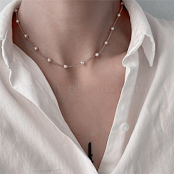 Alloy & Plastic Pearl Link Chain Necklaces for Women, Platinum, 13.78 inch(35cm)(WG0BA08-05)