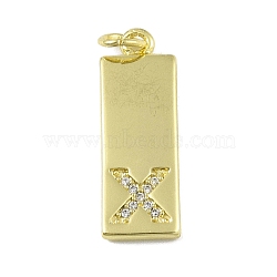 Brass Micro Pave Clear Cubic Zirconia Pendants, Real 18K Gold Plated, Rectangle, Letter X, 23.5x7.5x2mm, Hole: 3mm(KK-P266-06G-X)