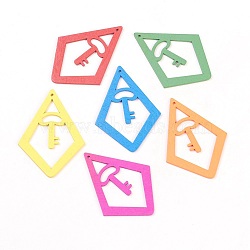 Wood Pendants, Rhombus, Dyed, Lead Free, Mixed Color, about 68mm long, 50mm wide, 3mm thick, hole: 2mm(X-TB419Y)