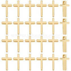 50PCS Rack Plating Brass Charms, Cross Charm, Cadmium Free & Lead Free, Long-Lasting Plated, Real 18K Gold Plated, 13x8.5x3mm, Hole: 2mm(KK-BBC0007-61)