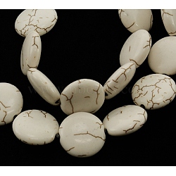 Synthetic Magnesite Beads Strands, Flat Round, White, 16x6~7mm, Hole: 1mm, 24pcs/strands, 14.96 inch(TURQ-D063-7)