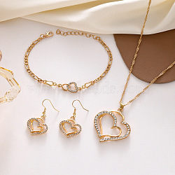 Heart Alloy Crystal Rhinestone Pendant Necklace & Dangle Earring & Link Bracelet Sets, Golden, 400mm(FS-WGED074-01)