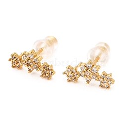 Brass Micro Pave Cubic Zirconia Stud Earrings, Real 18K Gold Plated, Flower, Clear, 6.5x12.5mm, Pin: 1mm(EJEW-F273-15B-G)