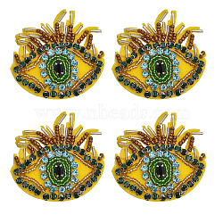 Glass Rhinestone Beaded Sew on Patches, Evil Eye Appliques, Badges, with Felt Base, Yellow, 52~53x55x5mm(PATC-WH0010-27)