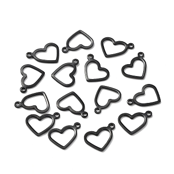 Ion Plating(IP) 304 Stainless Steel Open Pendants,, Heart, Hollow, Electrophoresis Black, 10x14x0.8mm, Hole: 1.4mm