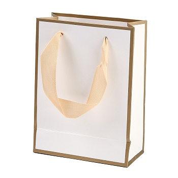 Rectangle Paper Bags with Ribbon Handles, for Gift Bags and Shopping Bags, White, 20x10x28cm