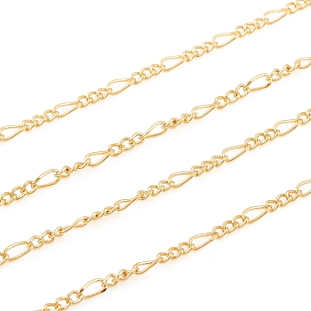 Brass Figaro Chain, Twisted Chain, Soldered, with Spool, for Jewelry Making, Real 18K Gold Plated, Link: 2.4x1.8x0.9mm, 4.5x2x1mm, about 16.4 Feet(5m)/roll