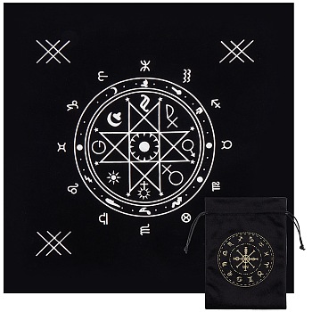 1Pc Cloth Square Altar Tarot Tablecloth, 1Pc Twelve Constellations Pattern Velvet Packing Pouches, Black, 182~495x128~495x0.3~2mm