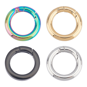 4Pcs 4 Styles 304 Stainless Steel Spring Gate Rings, for Keychain, Mixed Color, 20~21x3.5~4mm, 1pc/style