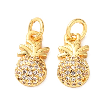 Brass Micro Pave Clear Cubic Zirconia Charms, Pineapple Charms, Real 18K Gold Plated, 12.5x6.5x3mm, Hole: 3mm