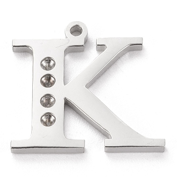 304 Stainless Steel Letter Pendant Rhinestone Settings, Stainless Steel Color, Letter.K, K: 11x16x1.5mm, Hole: 1.2mm, Fit for 1.6mm rhinestone