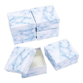Marble Texture Pattern Paper Cardboard Jewelry Boxes, Square, White, 12.9x12.9x6.6cm, Inner: 12x12cm