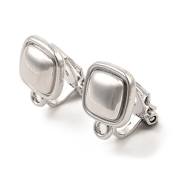 Alloy Clip-on Earring Findings, with Horizontal Loops, for Non-pierced Ears, Square, Platinum, 13x10x14mm, Hole: 1.6mm