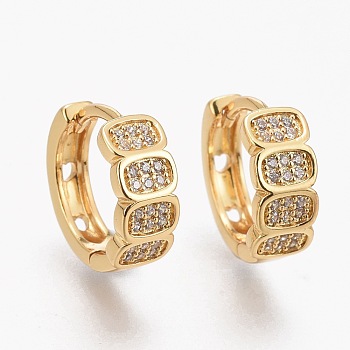 Brass Micro Pave Clear Cubic Zirconia Huggie Hoop Earrings, Long-Lasting Plated, Ring with Oval, Real 18K Gold Plated, 13.5x14.5x5.5mm, Pin: 1mm