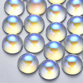 Transparent Glass Cabochons, AB Color Plated, Half Round/Dome, Clear AB, 18x9mm
