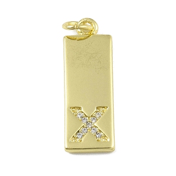 Brass Micro Pave Clear Cubic Zirconia Pendants, Real 18K Gold Plated, Rectangle, Letter X, 23.5x7.5x2mm, Hole: 3mm