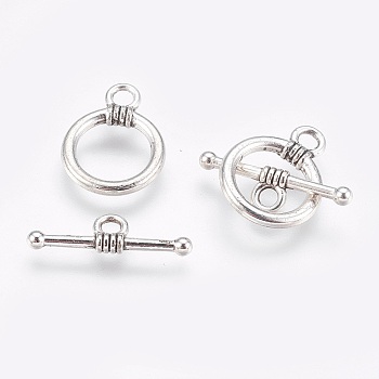 CCB Plastic Toggle Clasps, Antique Silver, Ring: 19x15x2mm, Hole: 3mm, Bar: 22x2mm, Hole: 2.5mm