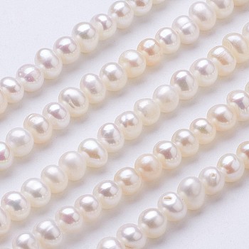 Natural Cultured Freshwater Pearl Beads Strands, Potato, Beige, 4.2~4.5x4.5~5mm, Hole: 0.7mm,  about 94~95pcs/strand, 16 inch