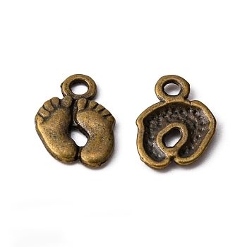 Tibetan Style Alloy Charms, Foot Print, Cadmium Free & Nickel Free & Lead Free, Antique Bronze, 14x10x2mm, Hole: 2mm
