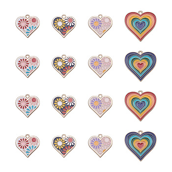 Kissitty 20Pcs 5 Style Heart Alloy Enamel Pendants, Light Gold, for DIY Jewelry Earring Keychains Accessories, Mixed Color, 28x29x1mm, Hole: 2mm, 4pcs/style