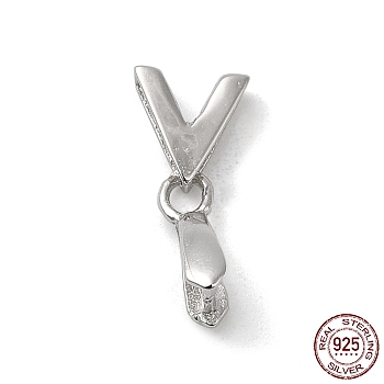 Rhodium Plated 925 Sterling Silver Ice Pick Pinch Bails, with S925 Stamp, Letter V, Real Platinum Plated, 15x6.5mm, Hole: 6x1.5mm, Pin: 0.8mm