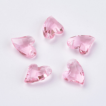 Transparent Acrylic Charms, Faceted, Heart, Pink, 11x9x4mm, Hole: 0.5mm