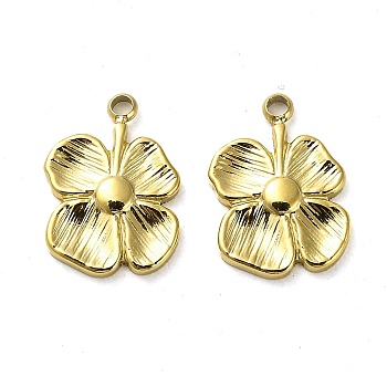 304 Stainless Steel Pendants, Flower Charm, Real 14K Gold Plated, 14.5x10.5x2mm, Hole: 1.5mm