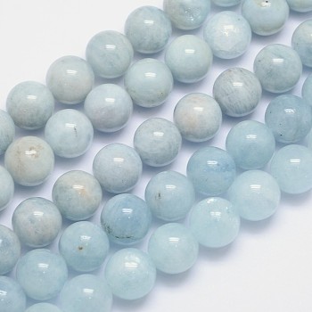 Natural Aquamarine Round Bead Strands, 12mm, Hole: 1mm, about 32pcs/strand, 15.5 inch