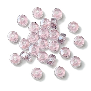 Transparent Electroplate Glass Beads, Large Hole Beads, Pearl Luster Plated, Flat Round, Pink, 9.5x6mm, Hole: 3mm