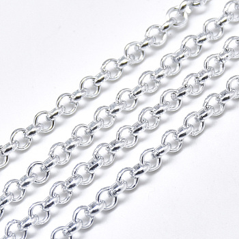 Aluminium Rolo Chains, with Spool, Unwelded, Silver Color Plated, 6x2mm, about 164.04 Feet(50m)/roll