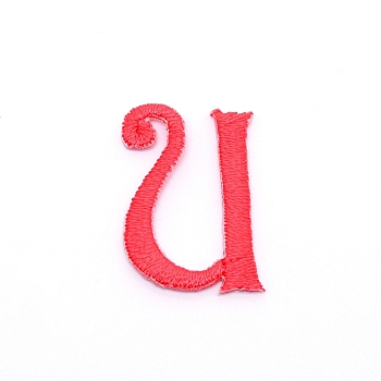 Computerized Embroidery Cloth Iron on/Sew on Patches, Costume Accessories, Appliques, Letter, Red, Letter.U, 26x19x1.4mm