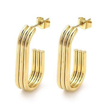 202 Stainless Steel Oval Stud Earrings, Half Hoop Earrings with 304 Stainless Steel Pins, Golden, 29.5x6mm