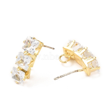 Brass Micro Pave Clear Cubic Zirconia Stud Earring Findings(ZIRC-K087-16G)-2